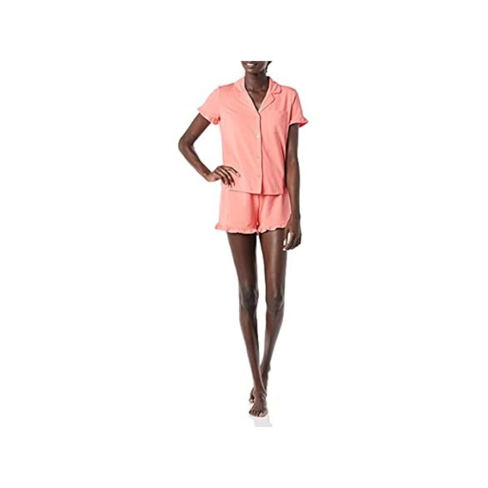 Amazon Essentials Womens Cotton Modal Piped Notch Collar Pajama Set